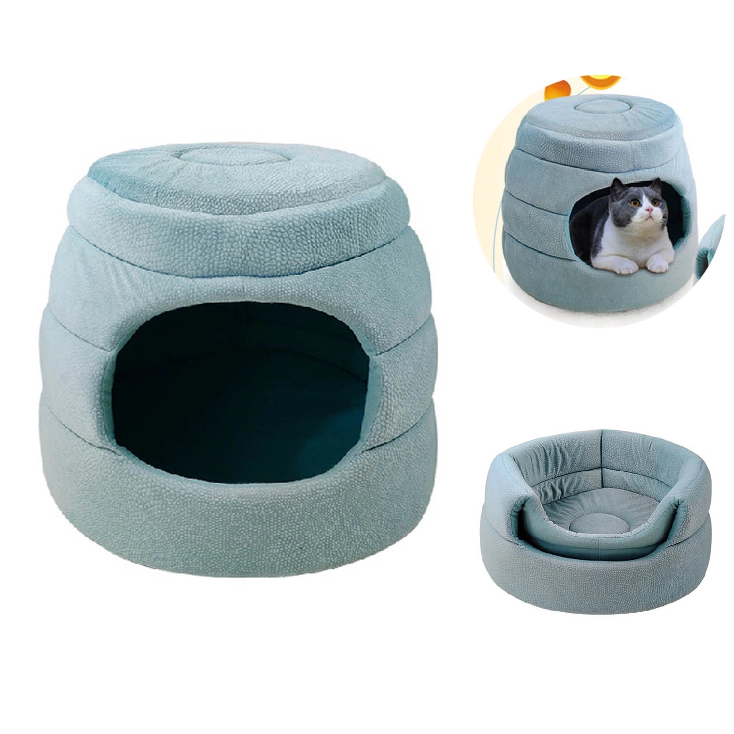 Self-Warming 2 In 1 Foldable Cave Shape Elastic Foam Pet Bed 2