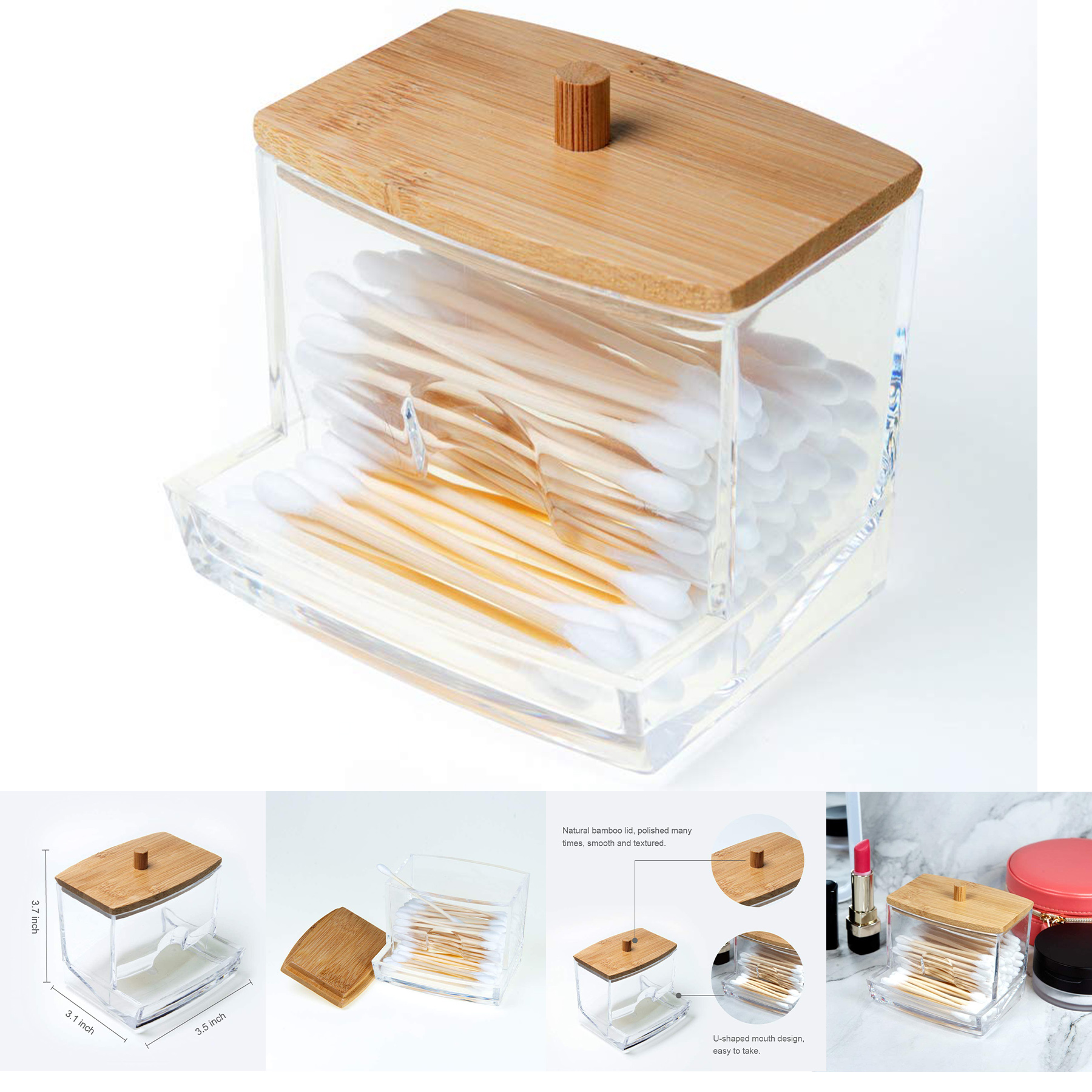 Acrylic Qtip Holder with Bamboo Lid 2