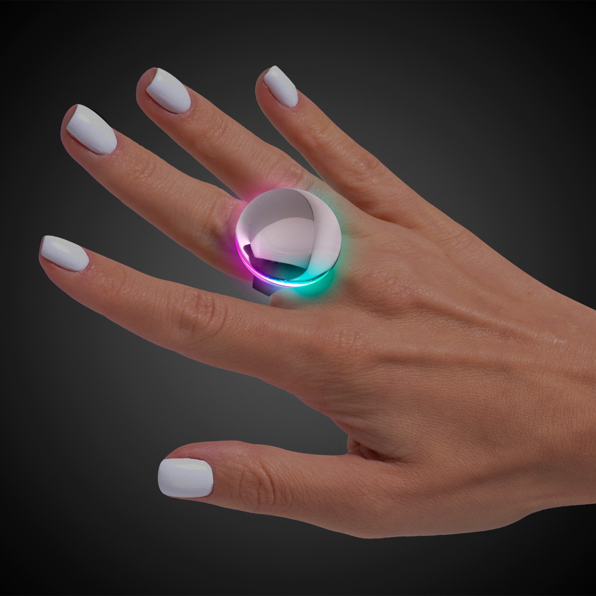 Silver Button LED Laser Ring