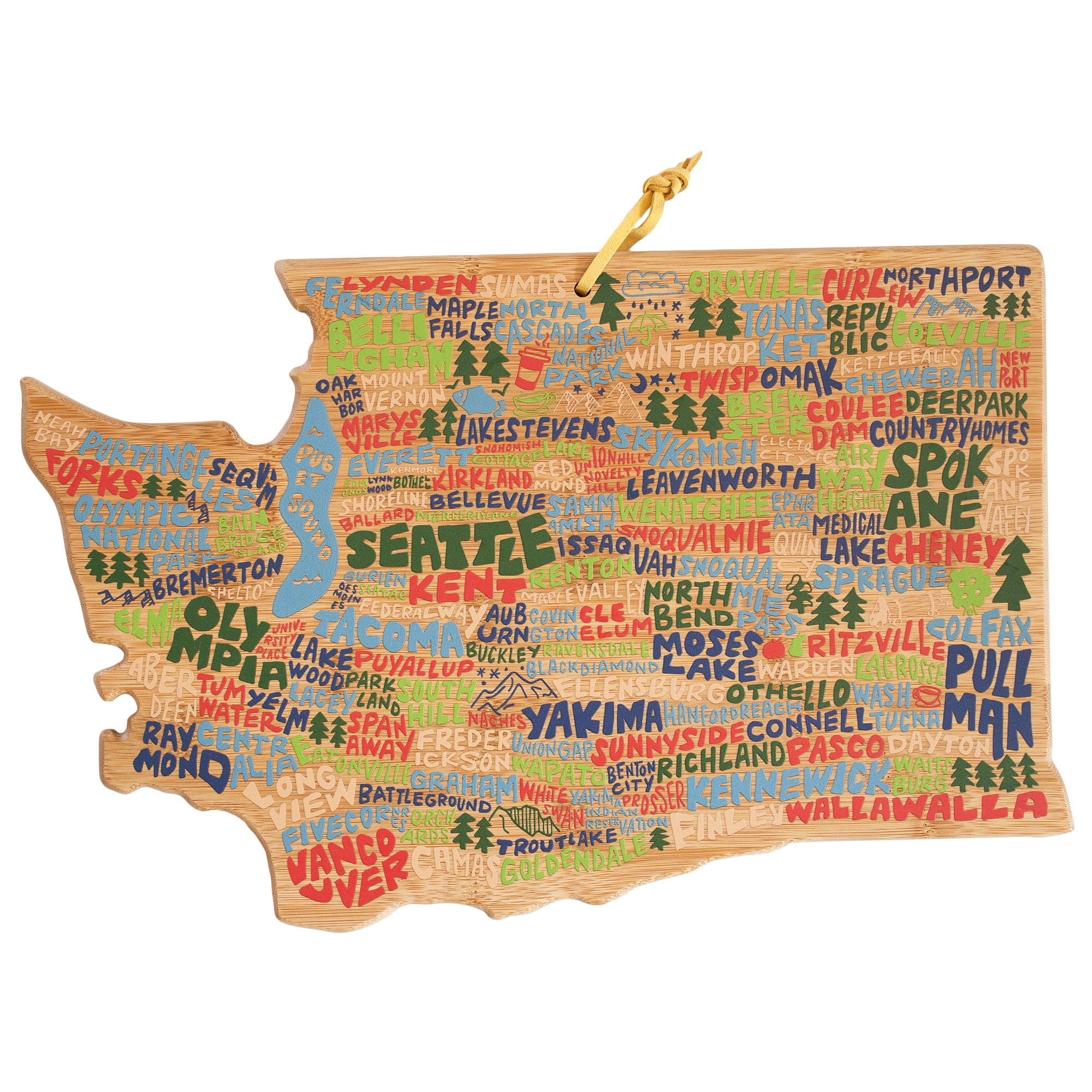 Washington State Shaped Cutting and Serving Board with Artwork by Wander on Words™