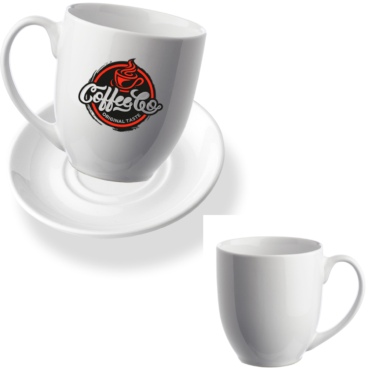 16 oz. Bistro Glossy Coffee Mug with Ceramic Coaster Set - White 2