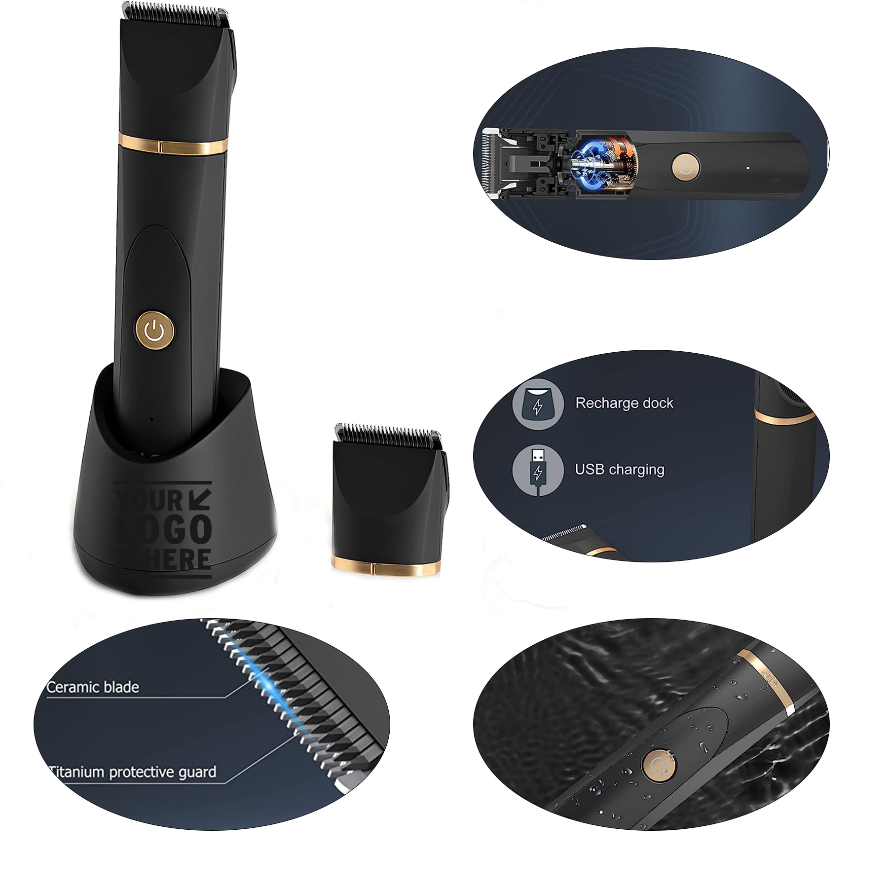 Replaceable Ceramic Blade Heads USB Recharge Waterproof Male Electric Groin Hair Trimmer