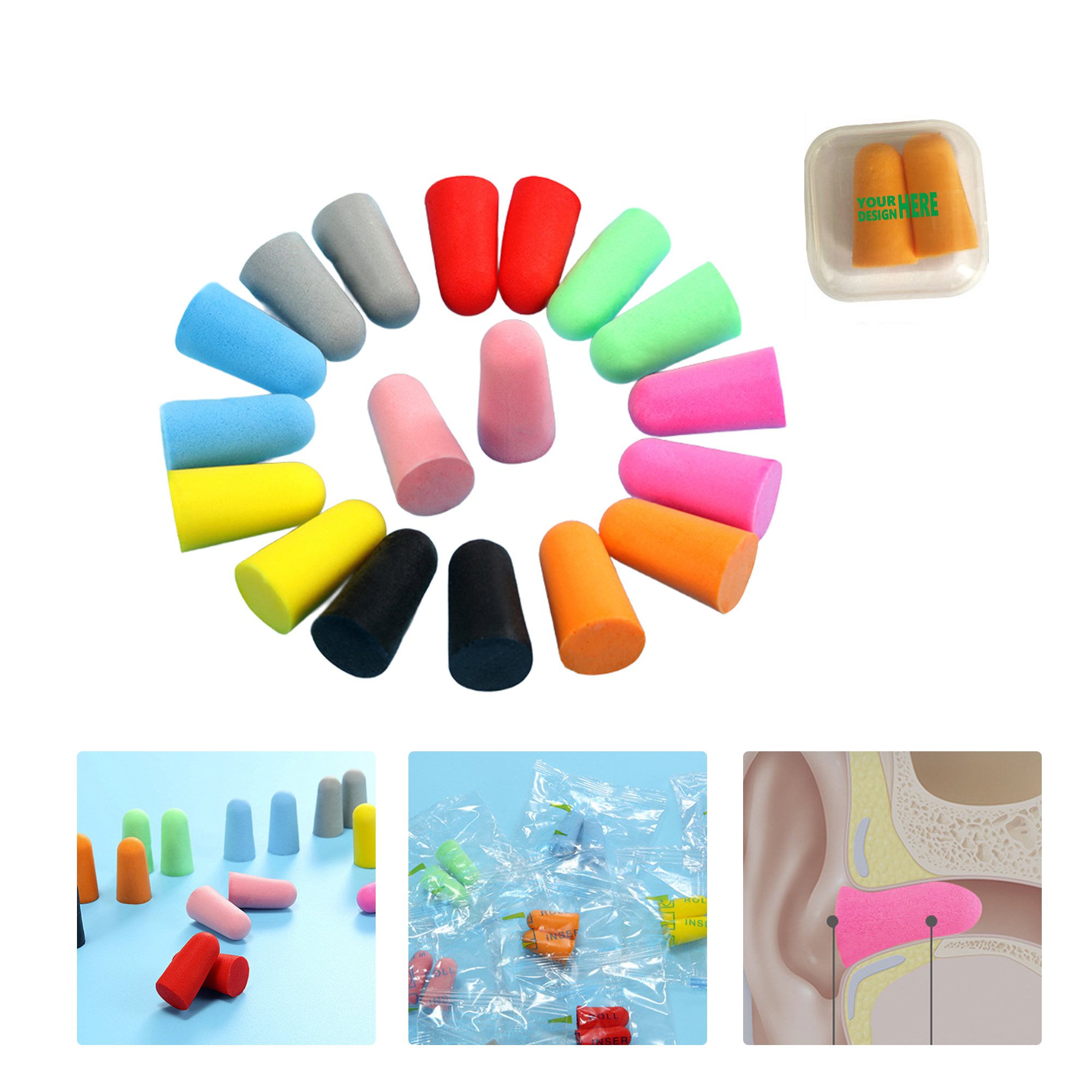 MOQ 50 Noise Cancelling Earplugs Soft Foam for Sleeping Working 2