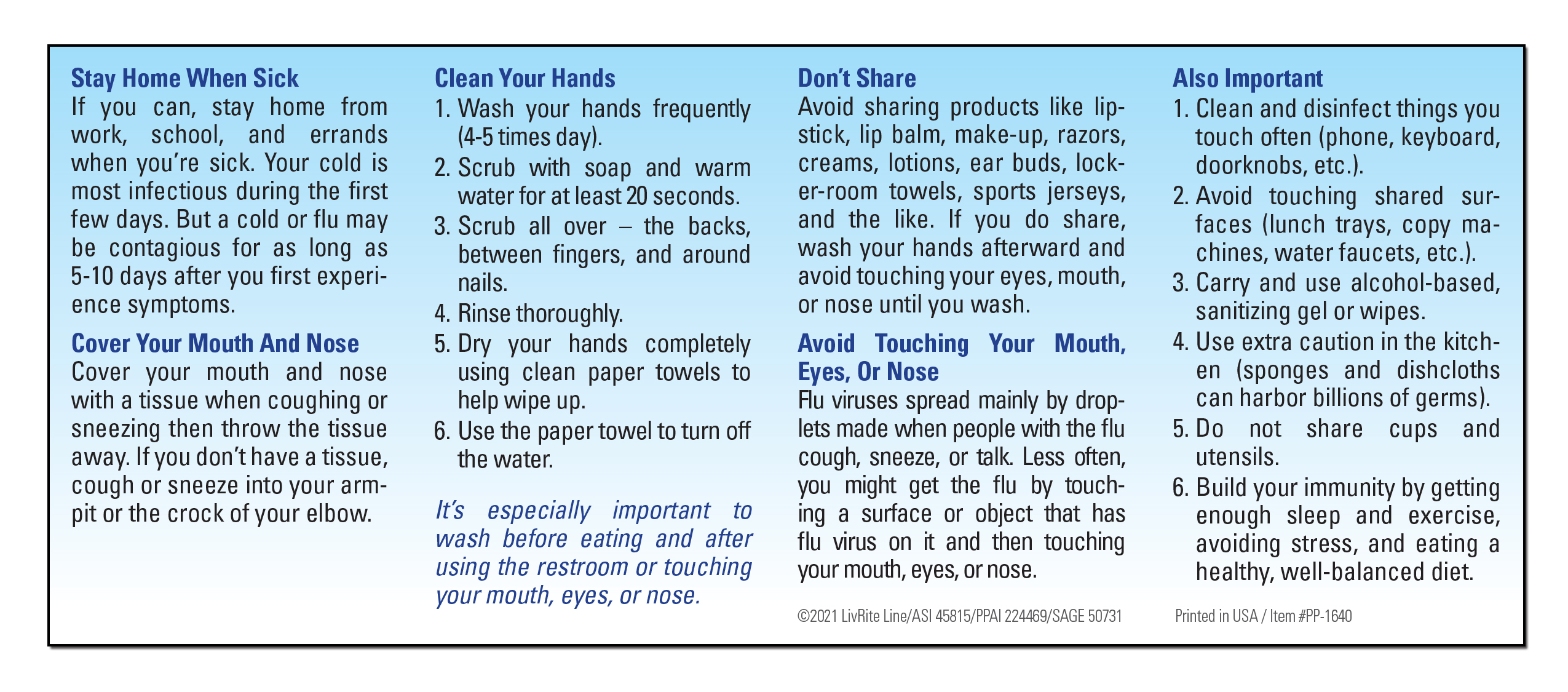 POCKET PAMPHLET - Stop Germs at Home, Work & School Pocket Pamphlet 2