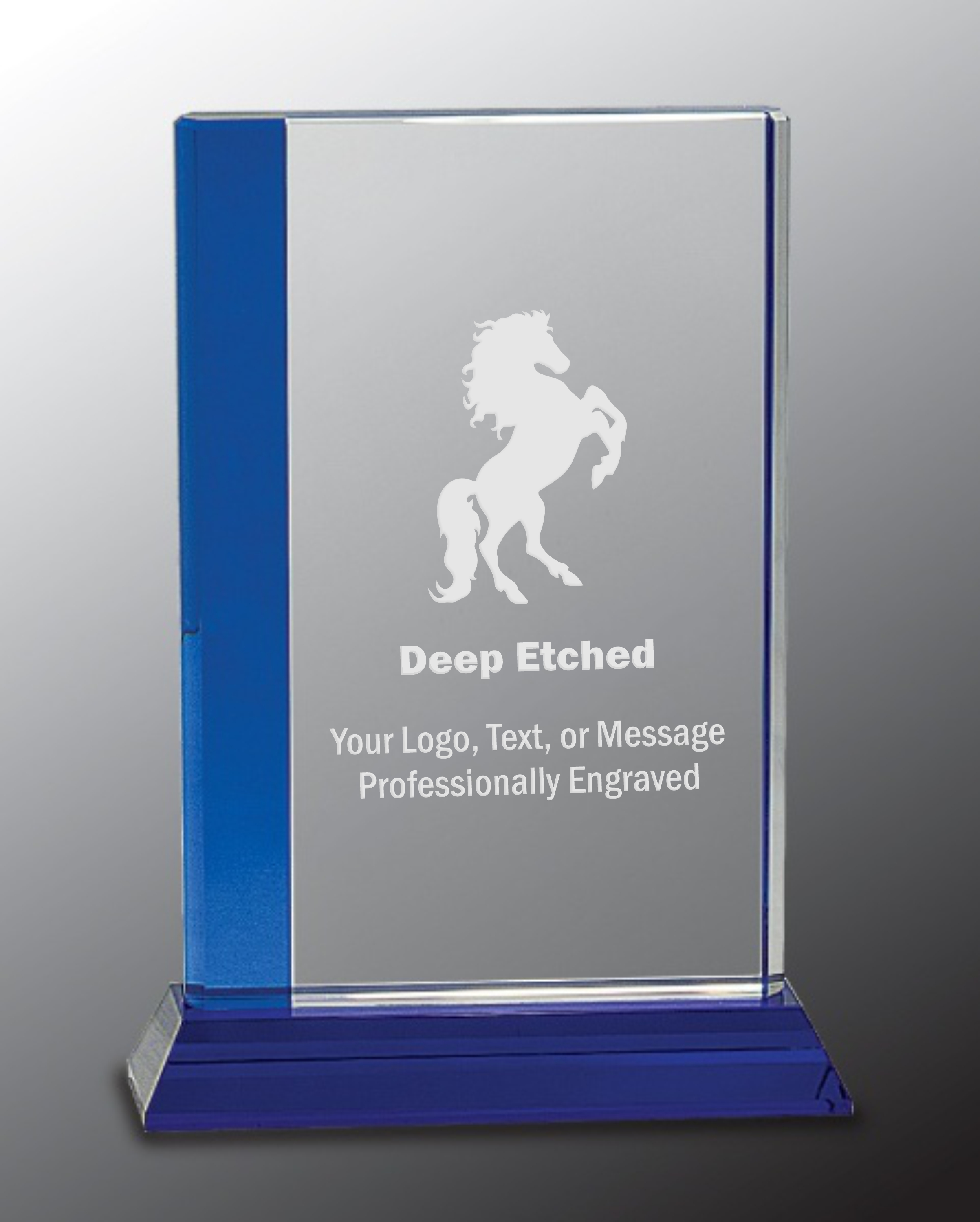 6 1/2" x 9" Blue Edge Crystal Award on Blue Base
