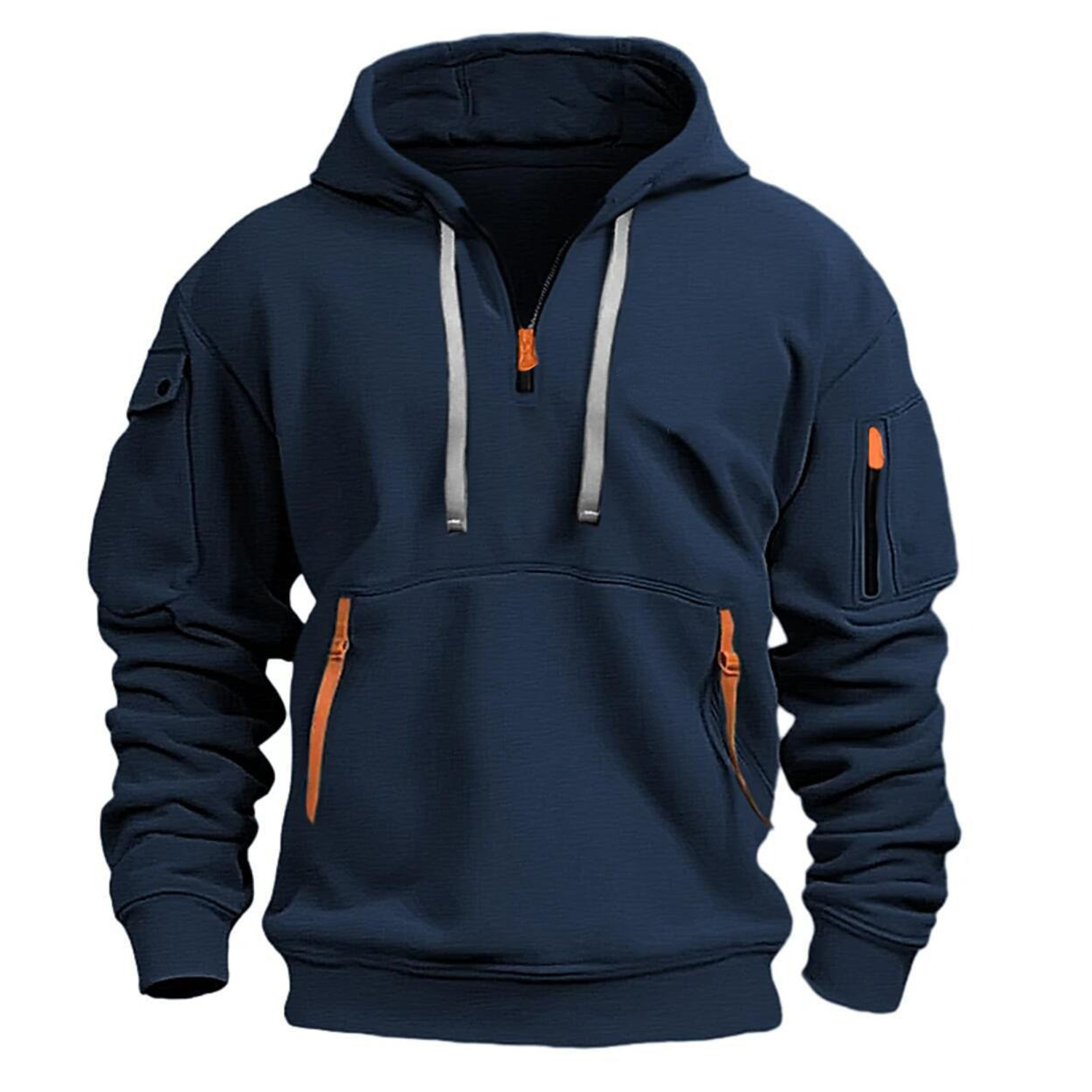 Casual Zippered Multi-pocket Hoodie 2