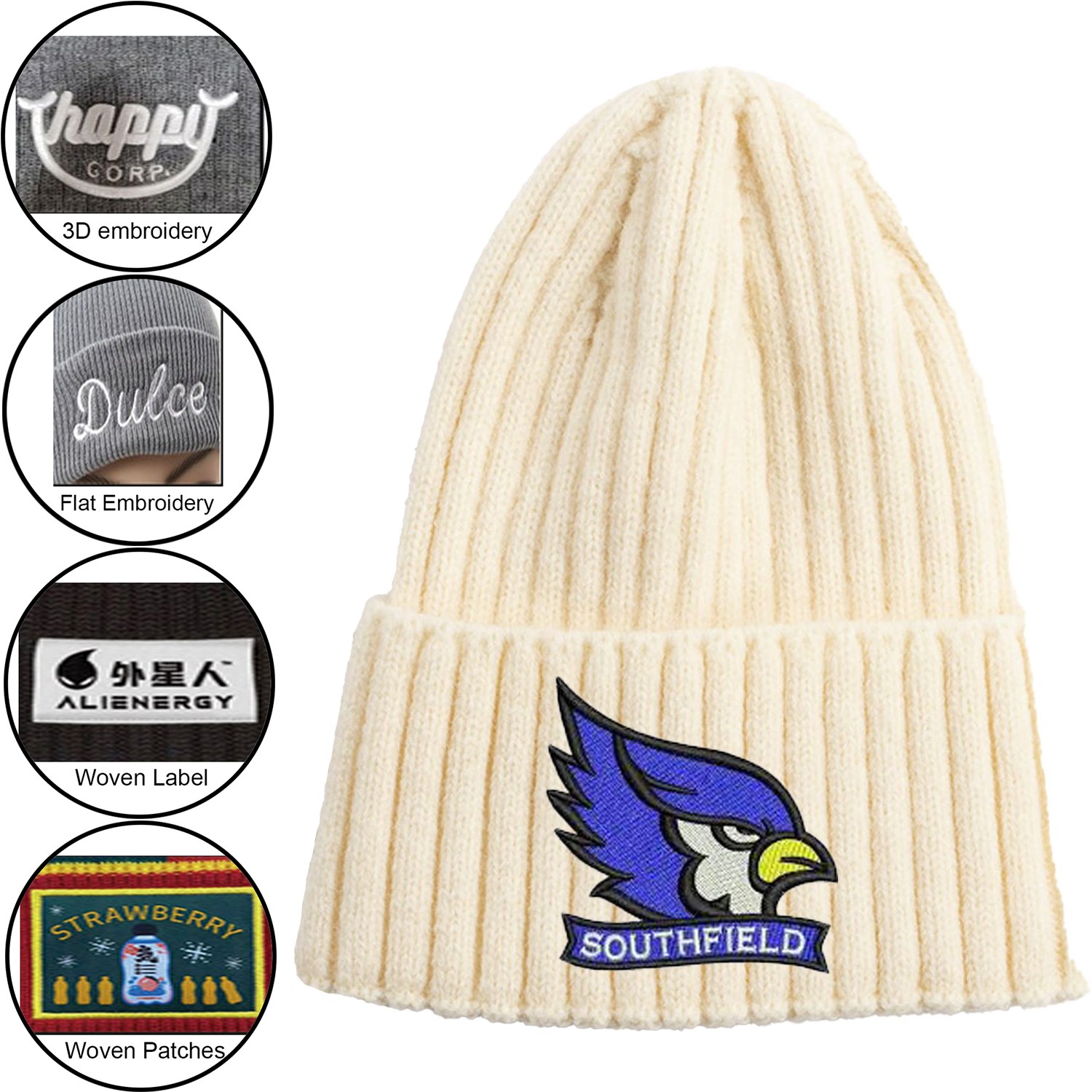 Striped Cuffed knitted beanie with Custom logo 2