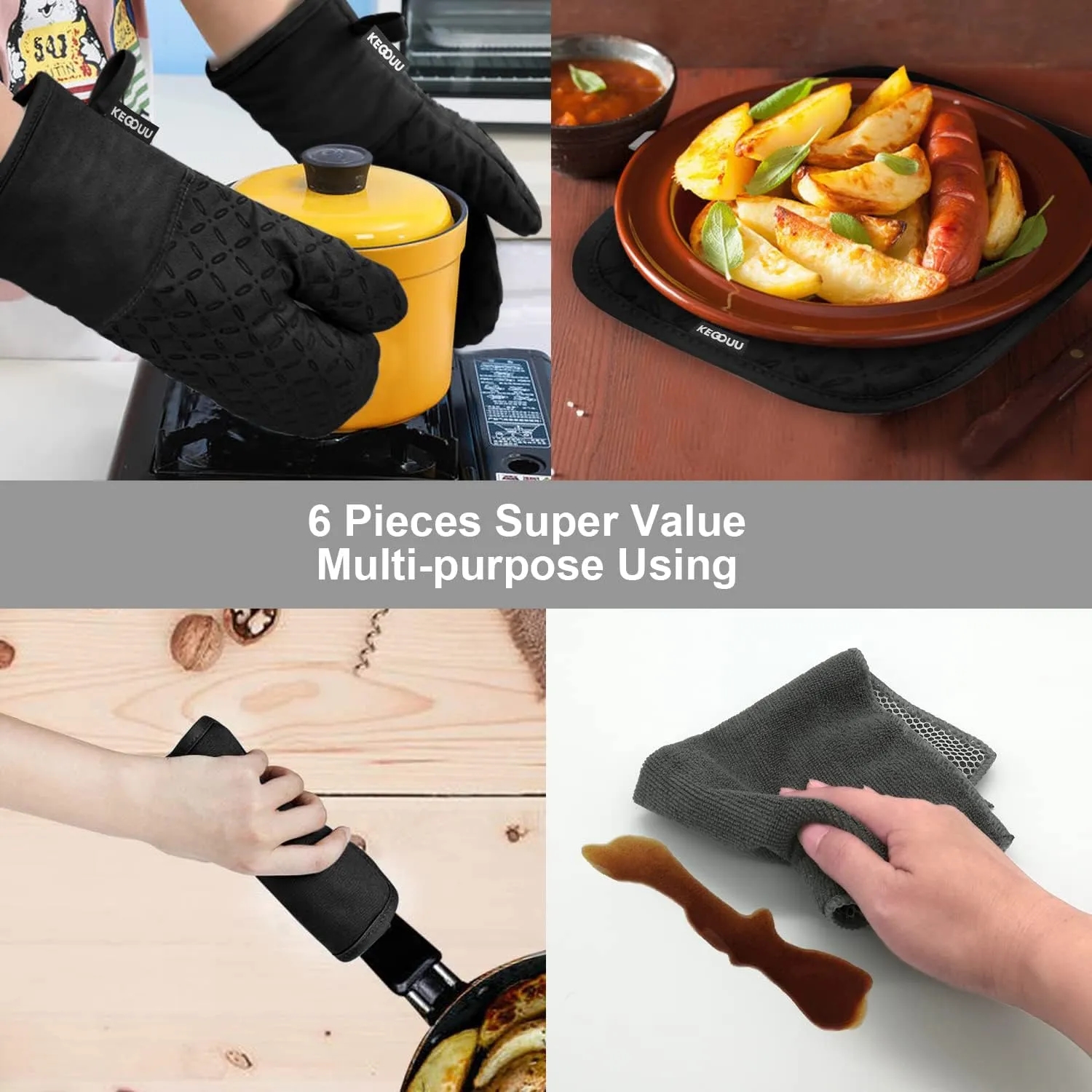 Custom Silicone Oven Baking Cooking Tool Kit With Gloves 6