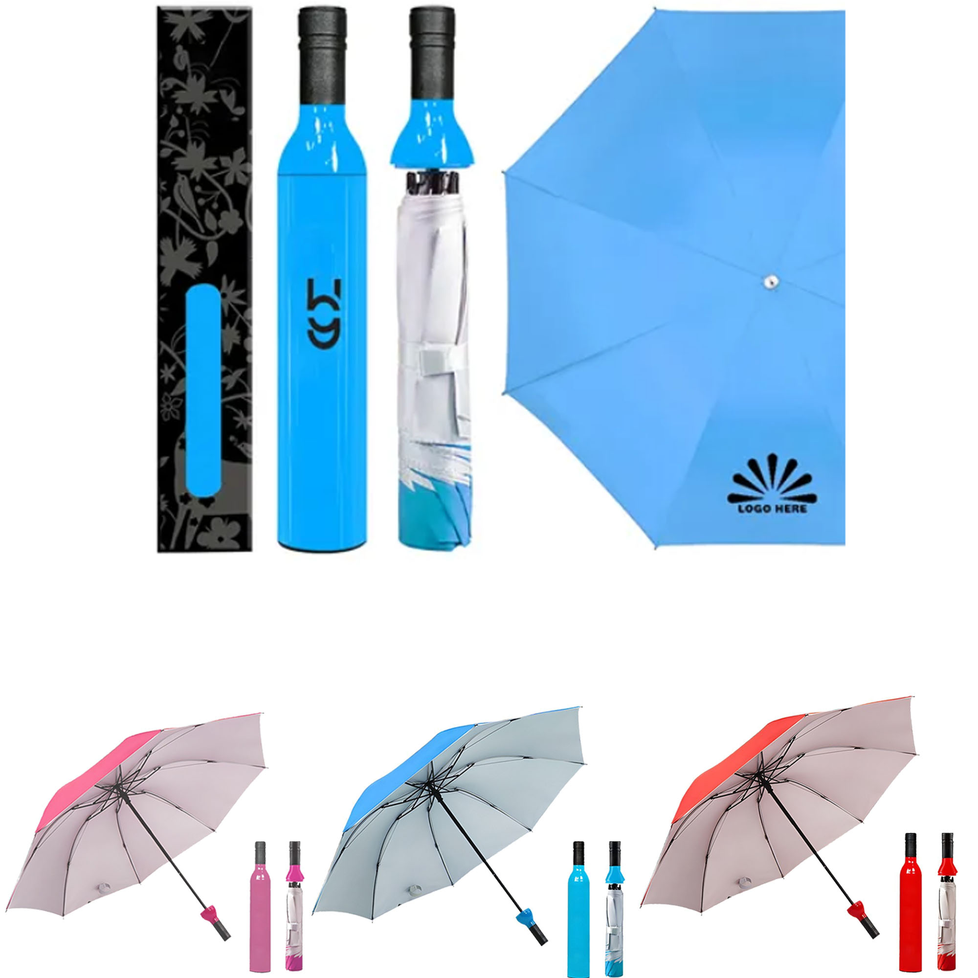 Wine Bottle Folding Sun & Rain Umbrella 1