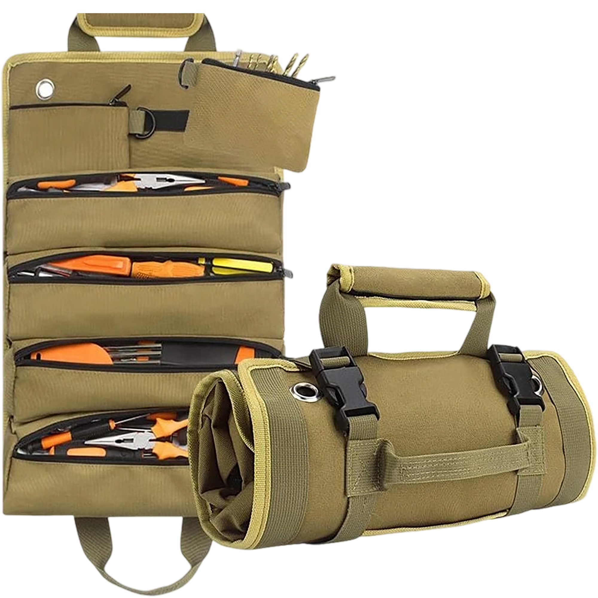 Oxford Roll Up Tool Bag With Multiple Pockets And Buckle Closure 8