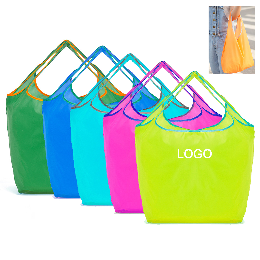 Polyester Portable Shopping Tote Bag, custom tote bag with logo imprint 2