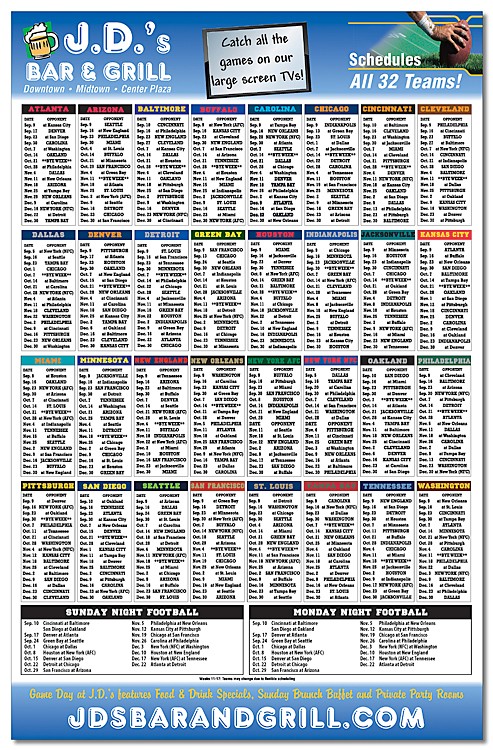 Laminated Card Football Schedule - 11x17 - 14 pt.