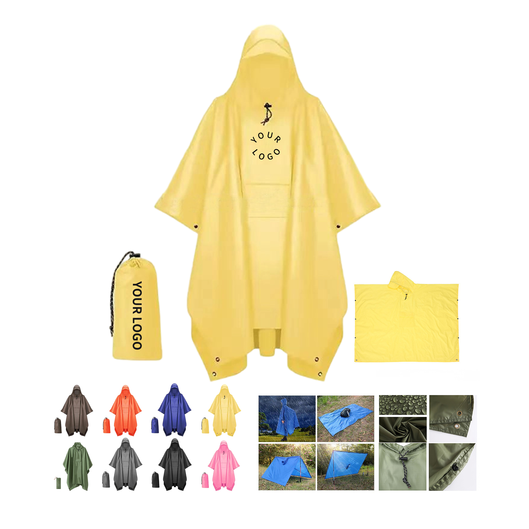Polyester Hooded Rain Poncho With Waterproof Coating 13