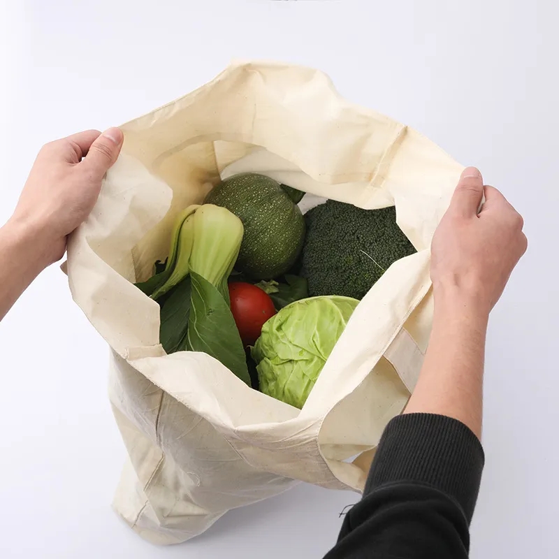 Folding Cotton Canvas Large-Capacity Supermarket Handbag, custom tote bag with logo imprint 4