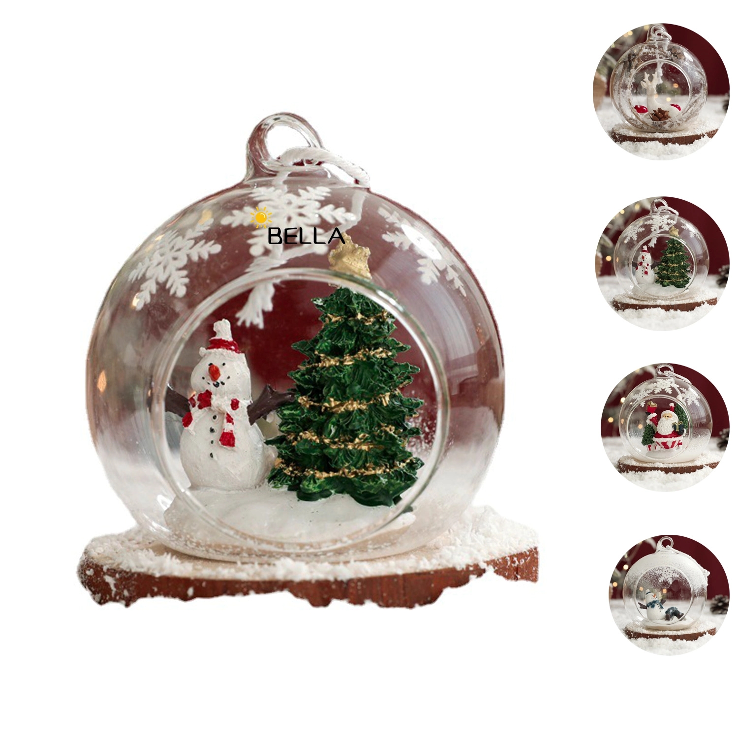 3" Thickeness Clear Glass Christmas Scene Ornaments Balls 1