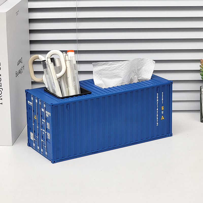 Shipping Container Shaped Tissue Box with Pen Holder 1
