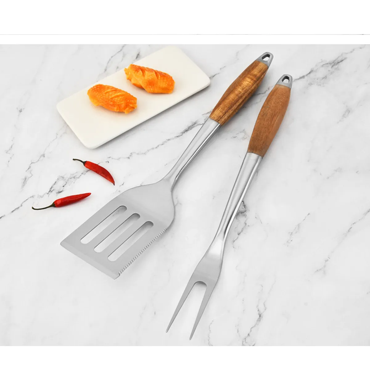 3-Piece BBQ Grilling Tool Set Stainless Steel Tongs Spatula 4