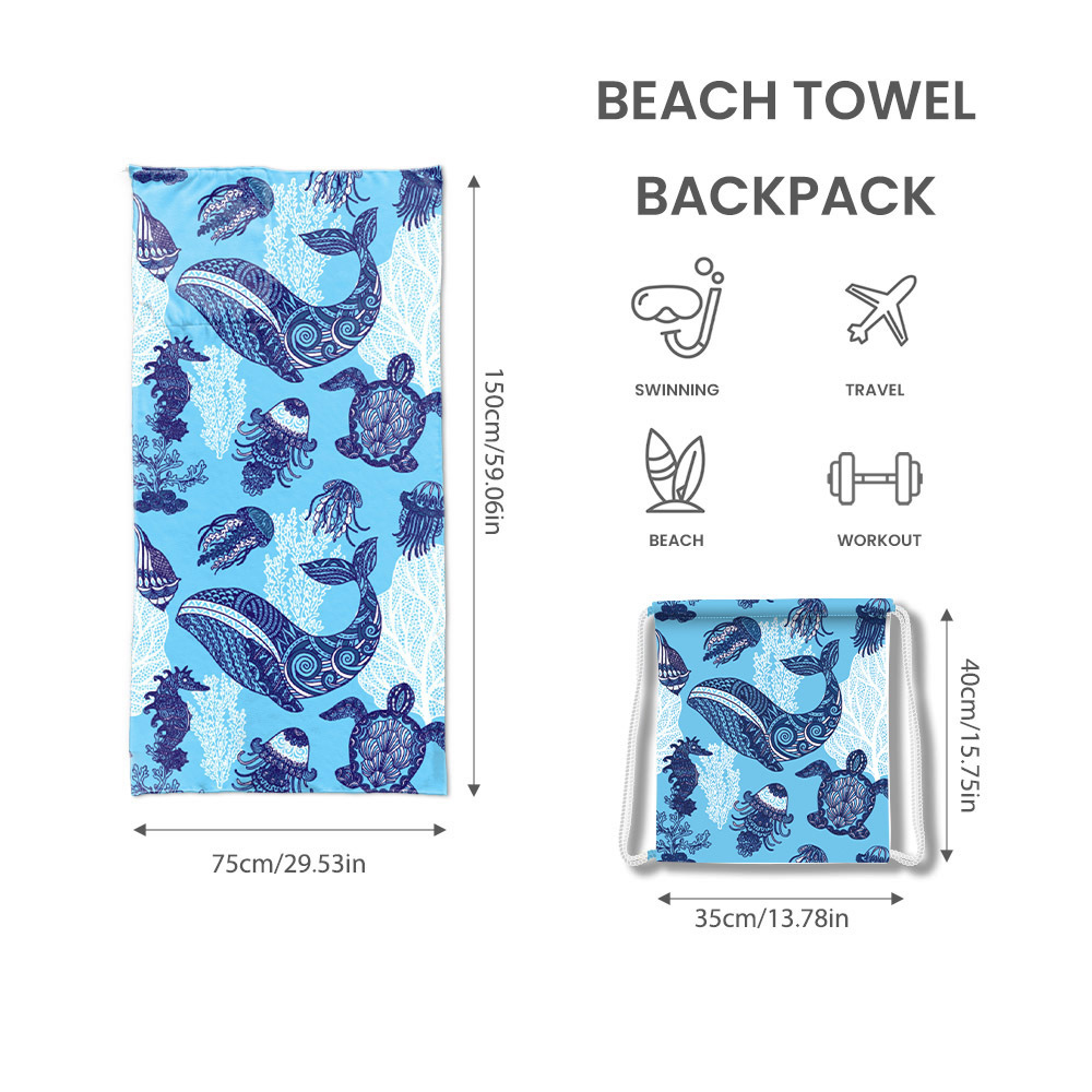 2 in 1 Drawstring Beach Towel Backpack 3