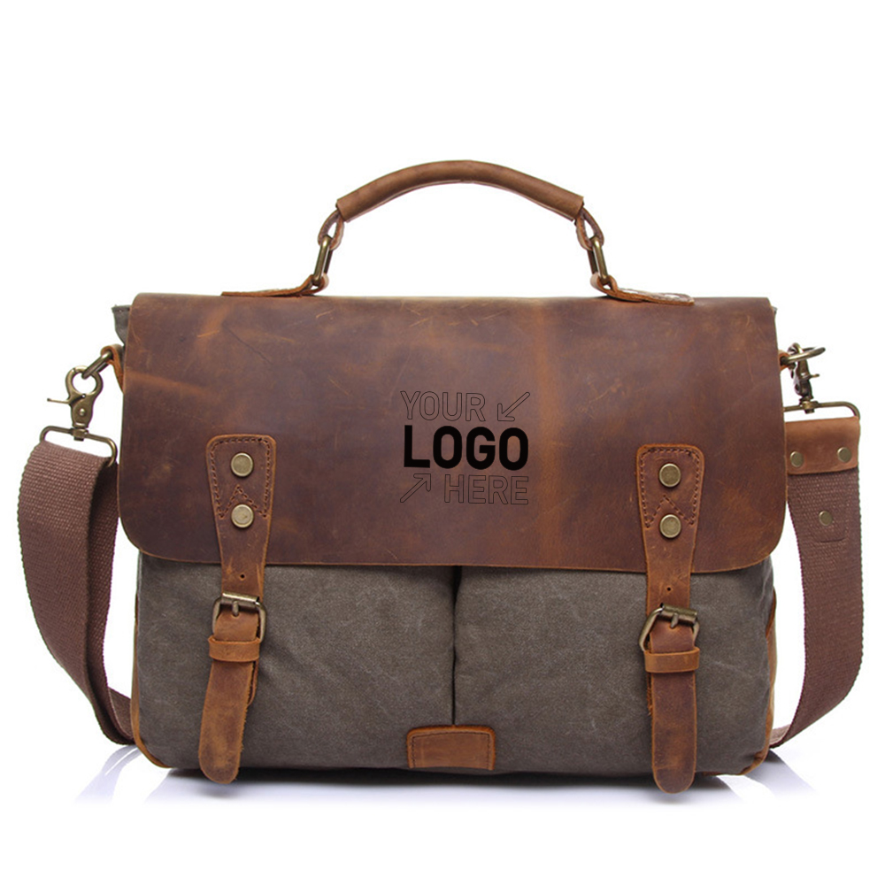 Genuine Leather Canvas Vintage Shoulder Bag 8