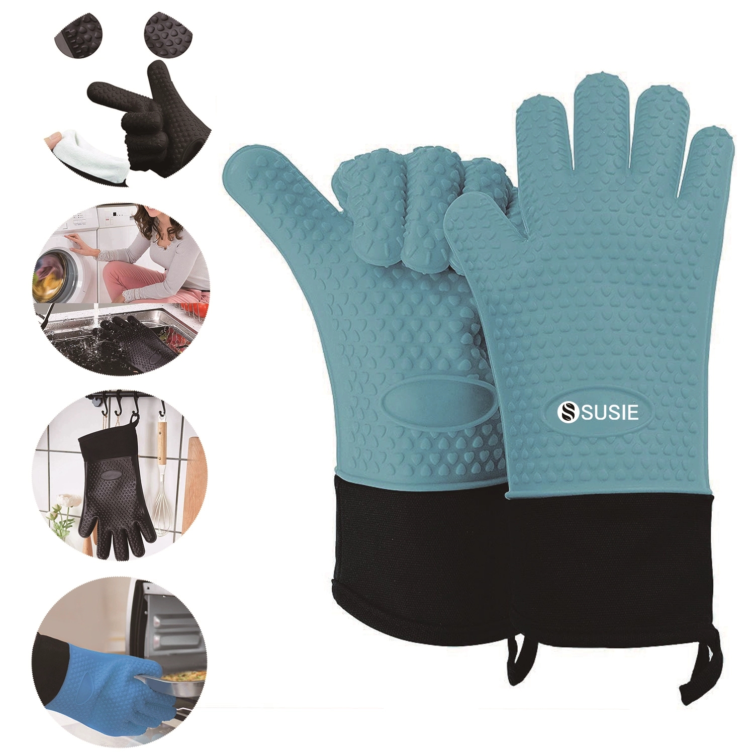 Waterproof Non-Slip Kitchen Silicone Oven Mitts 1