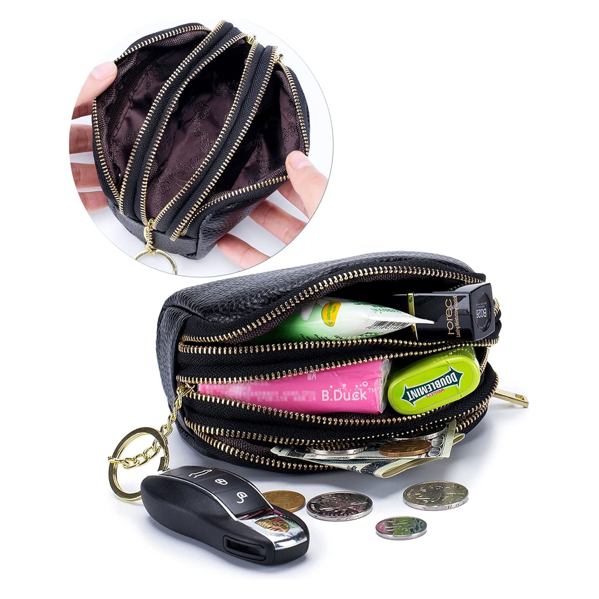 Leather Coin Purse With Key Ring 5
