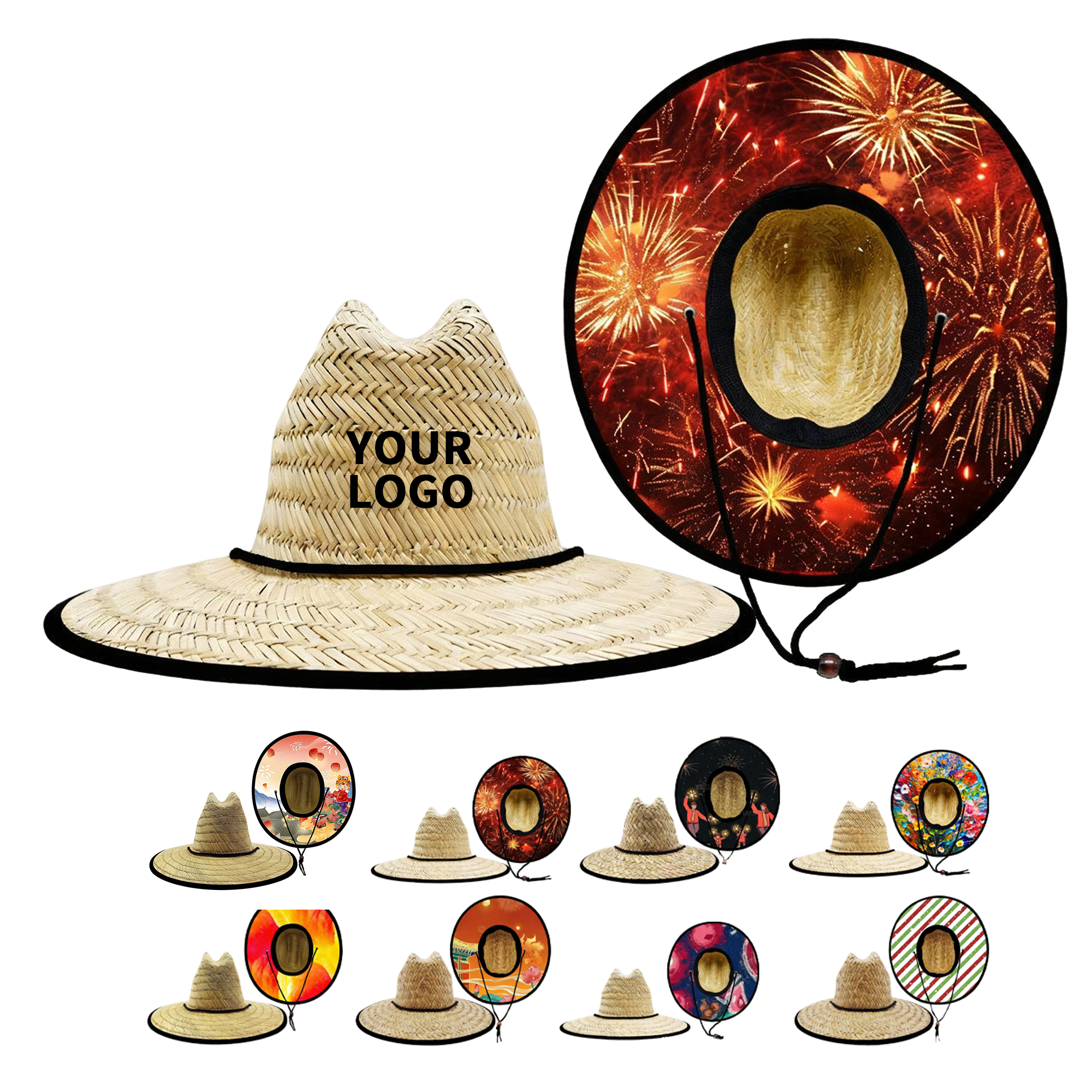 Wide Brim Straw Sun Hat With Adjustable Cord 11