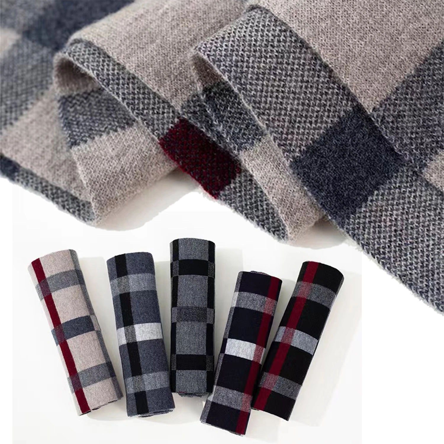 Winter Pure Wool Plaid Business Scarf For Men 2