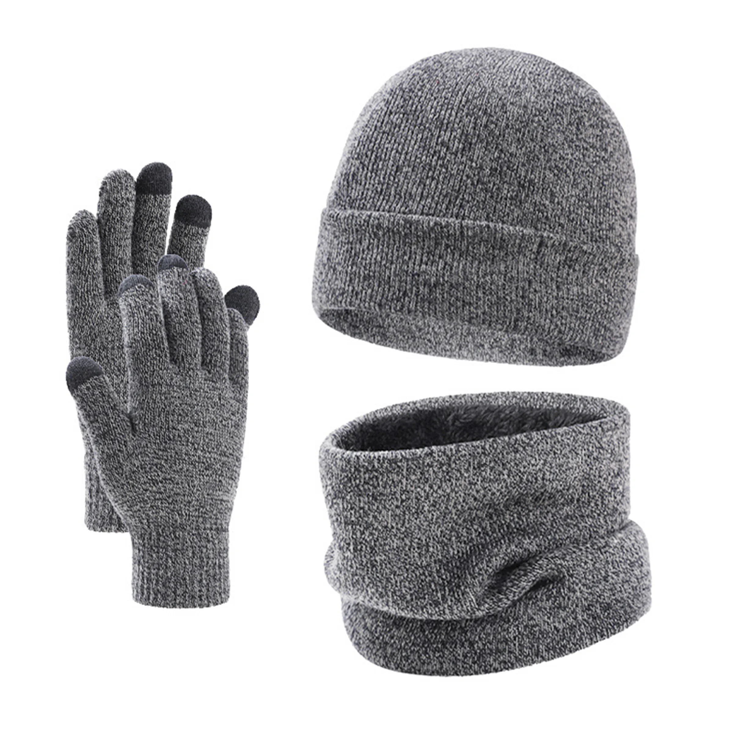 Winter Beanie Hat Scarf Touchscreen Gloves Set 5