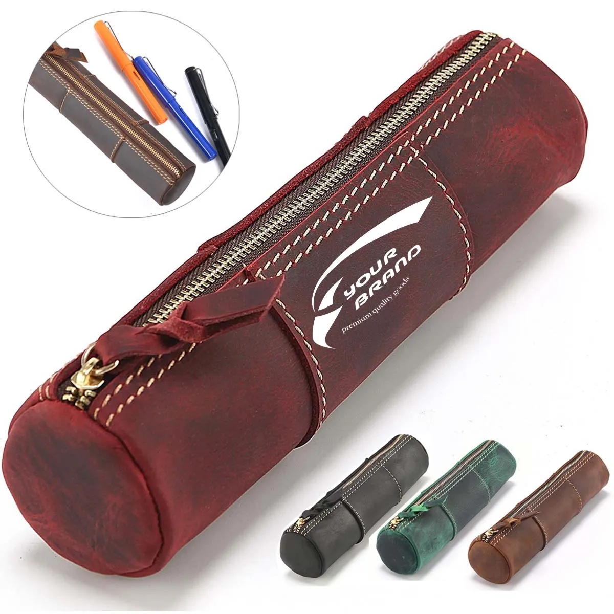 Genuine Leather  Large Capacity Pen bags Pouch Pencil Case 7