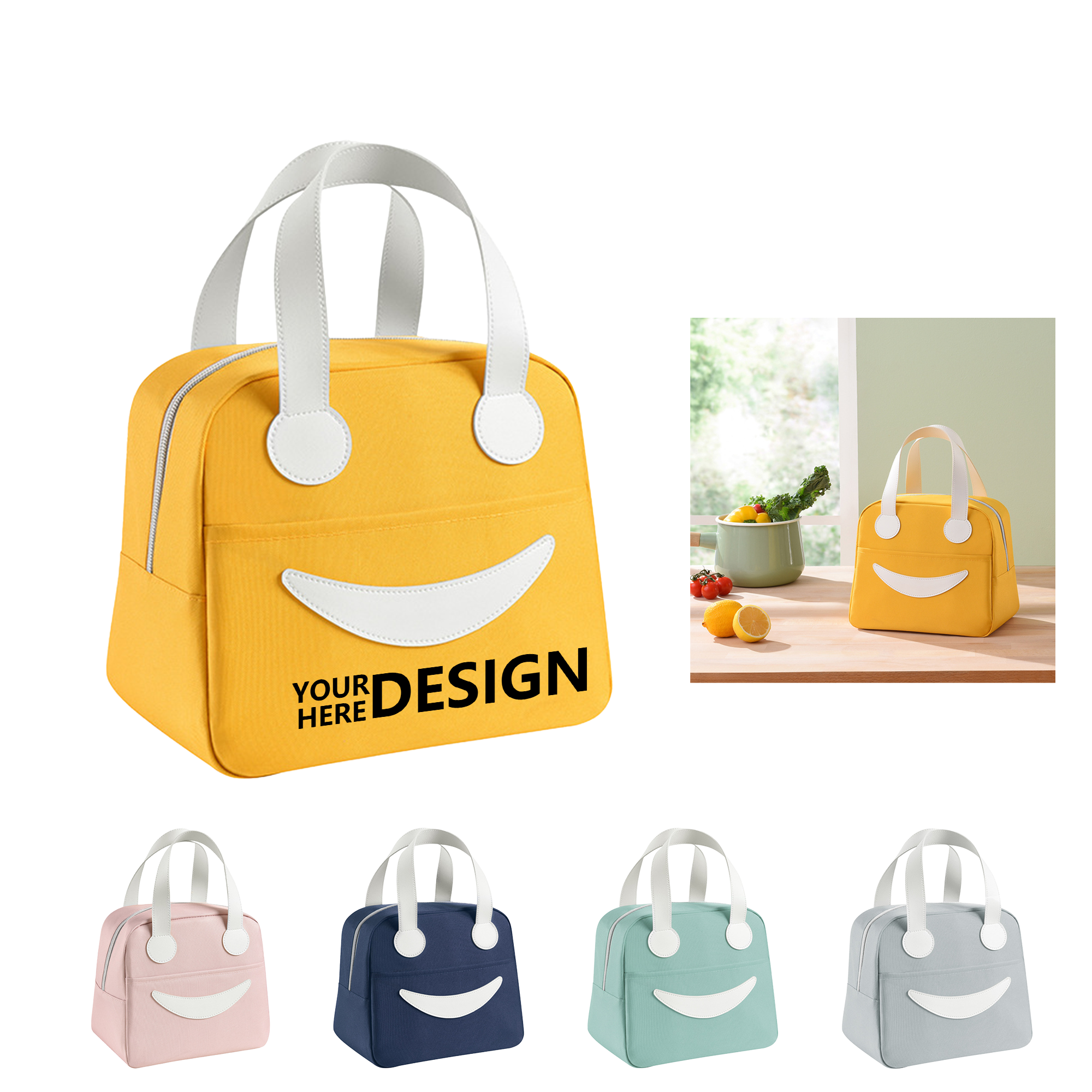 Smiley Face Oxford Fabric Lunch Bag with Aluminum Foil Insulation 2