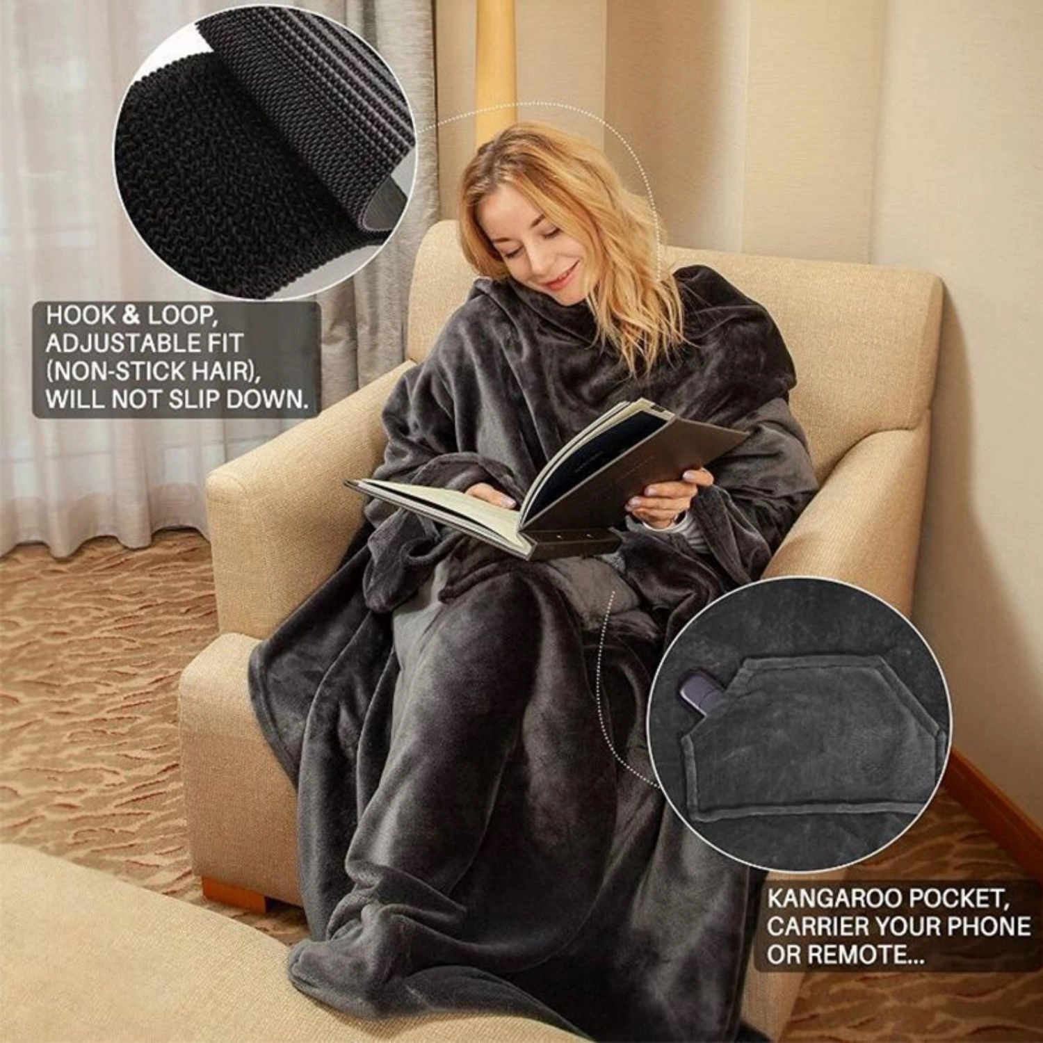 Microfiber Wearable Blanket With Long Sleeves 5