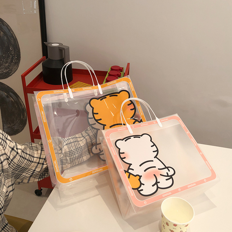 PVC Frosted Clear Tote Bags w/ Clever Tiger Pattern 2