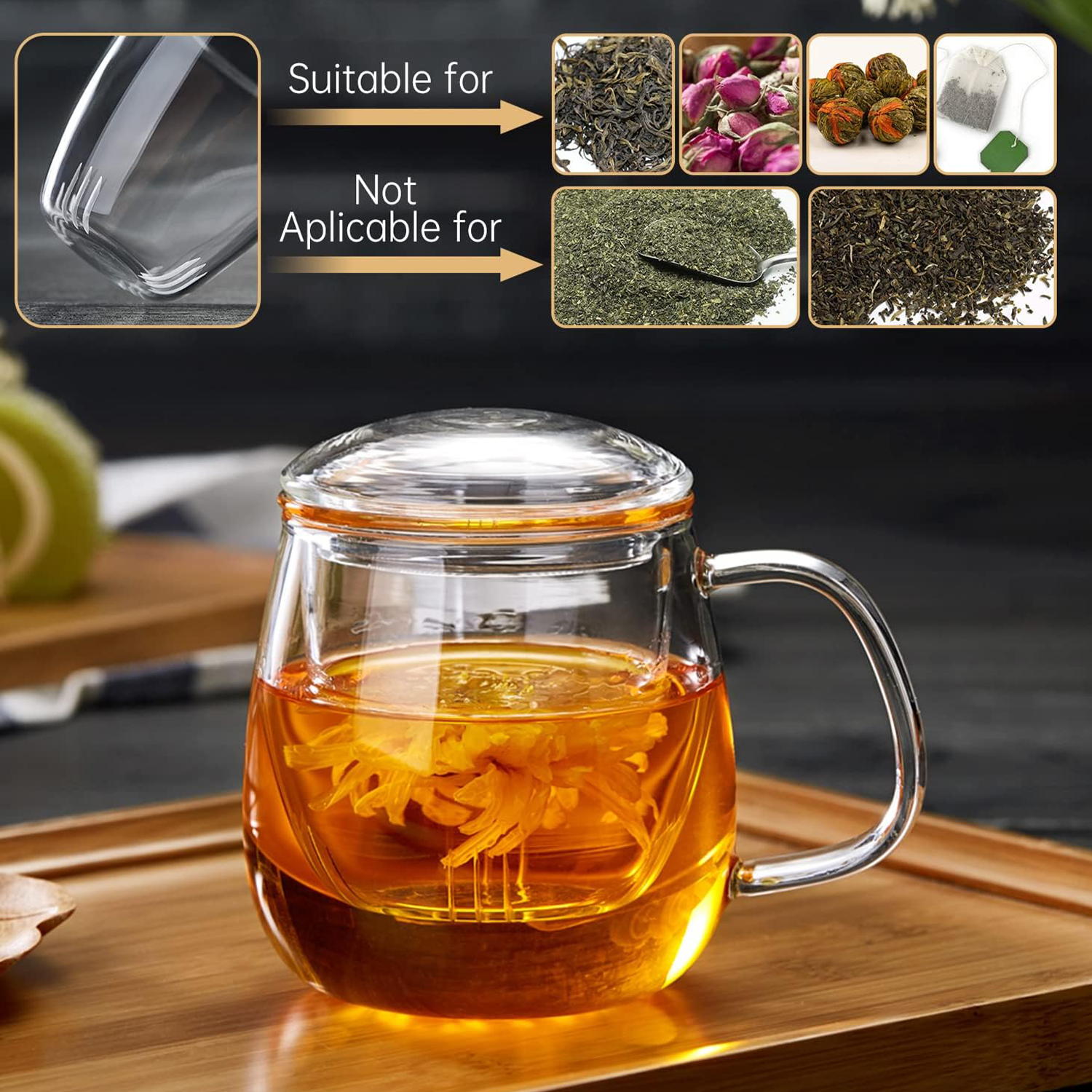 17oz BPA Free Glass Tea Cup w/ Infuser 11