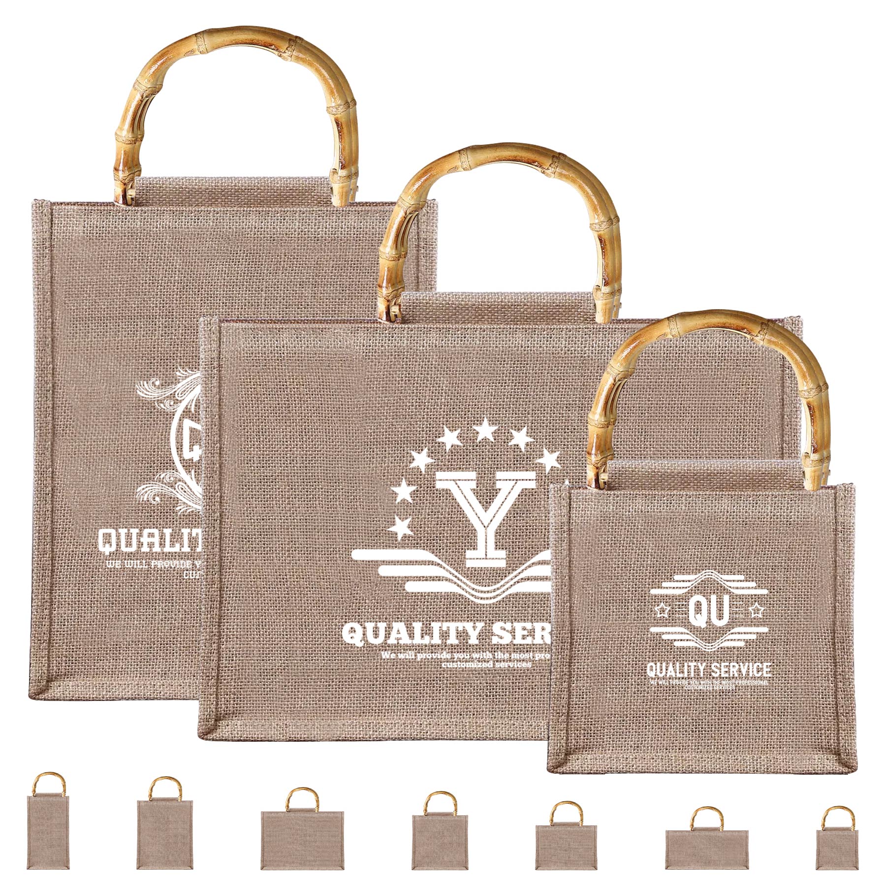 Jute Gift Tote Bag With Bamboo Handle, custom tote bag with logo imprint 7