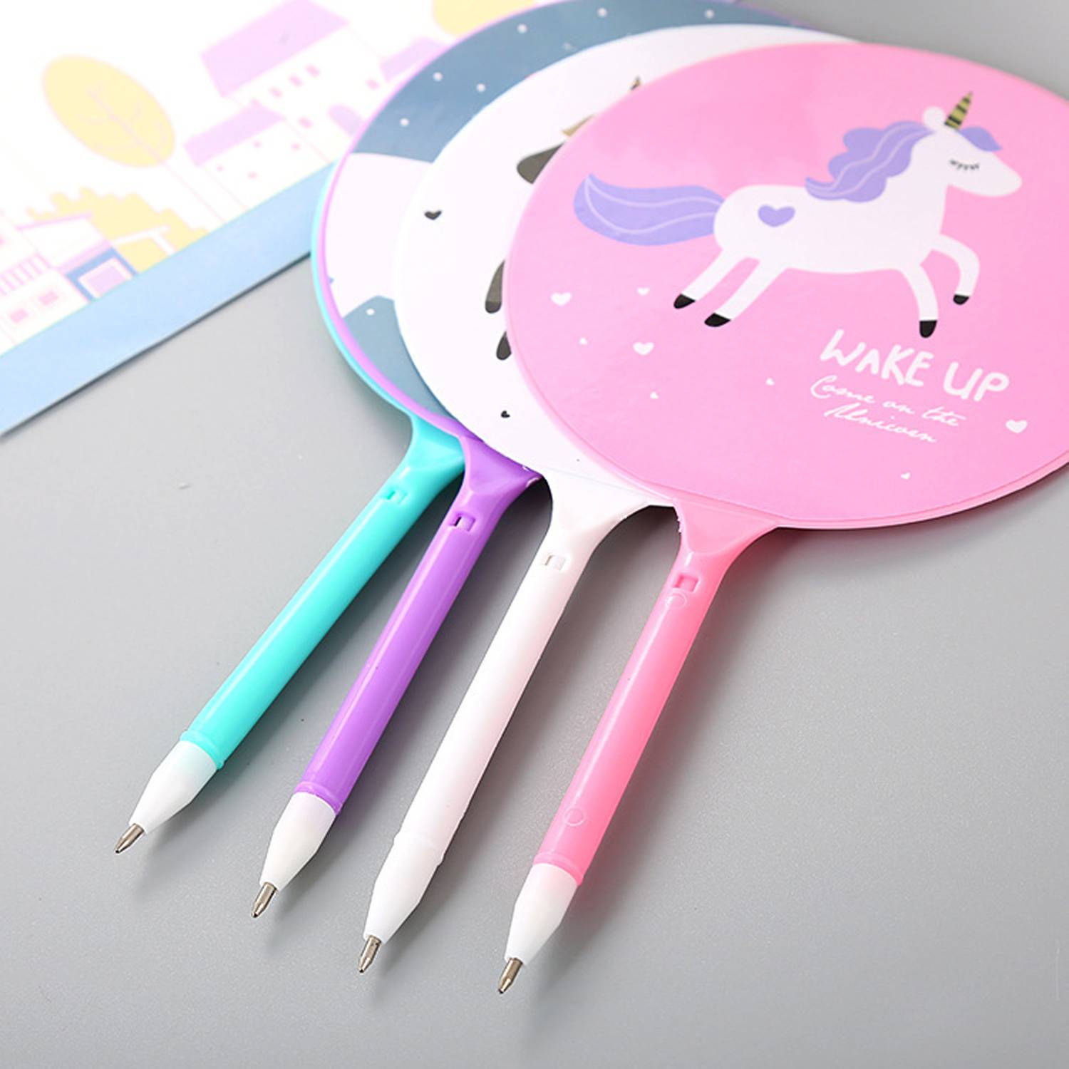 Multifunctional Plastic Handheld Unicorn Fan w/Ballpoint Pen 5