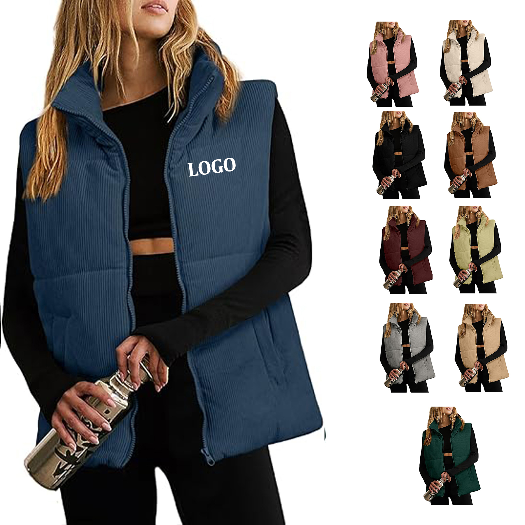 Corduroy Stand Collar Sleeveless Jacket 8