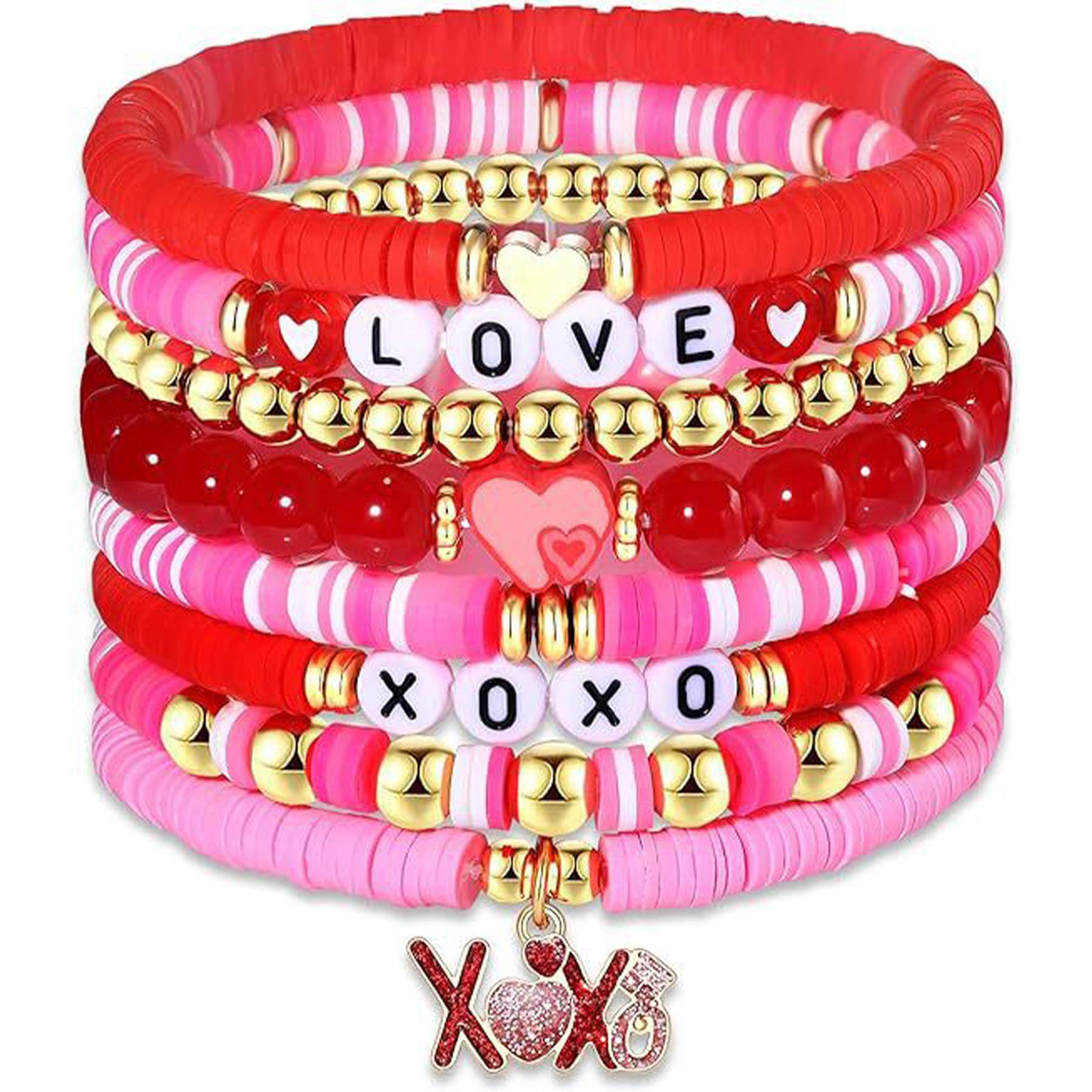 Acrylic Plastic Pink heart pendant beaded bracelet 2