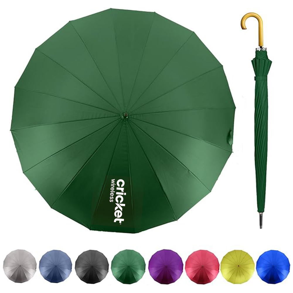 16 Ribs Automatic Open Stick Umbrellas with Wooden Handle 1
