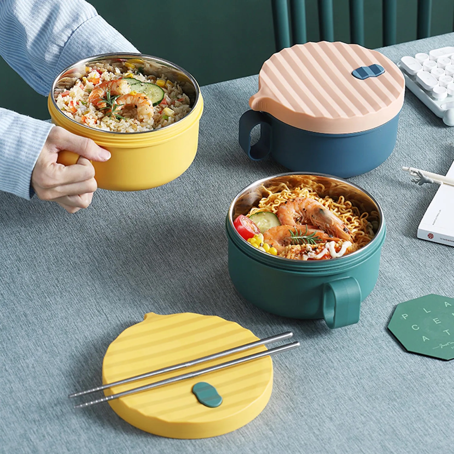 Stainless Steel Lunch Box,Instant Noodle Box With Tableware 5