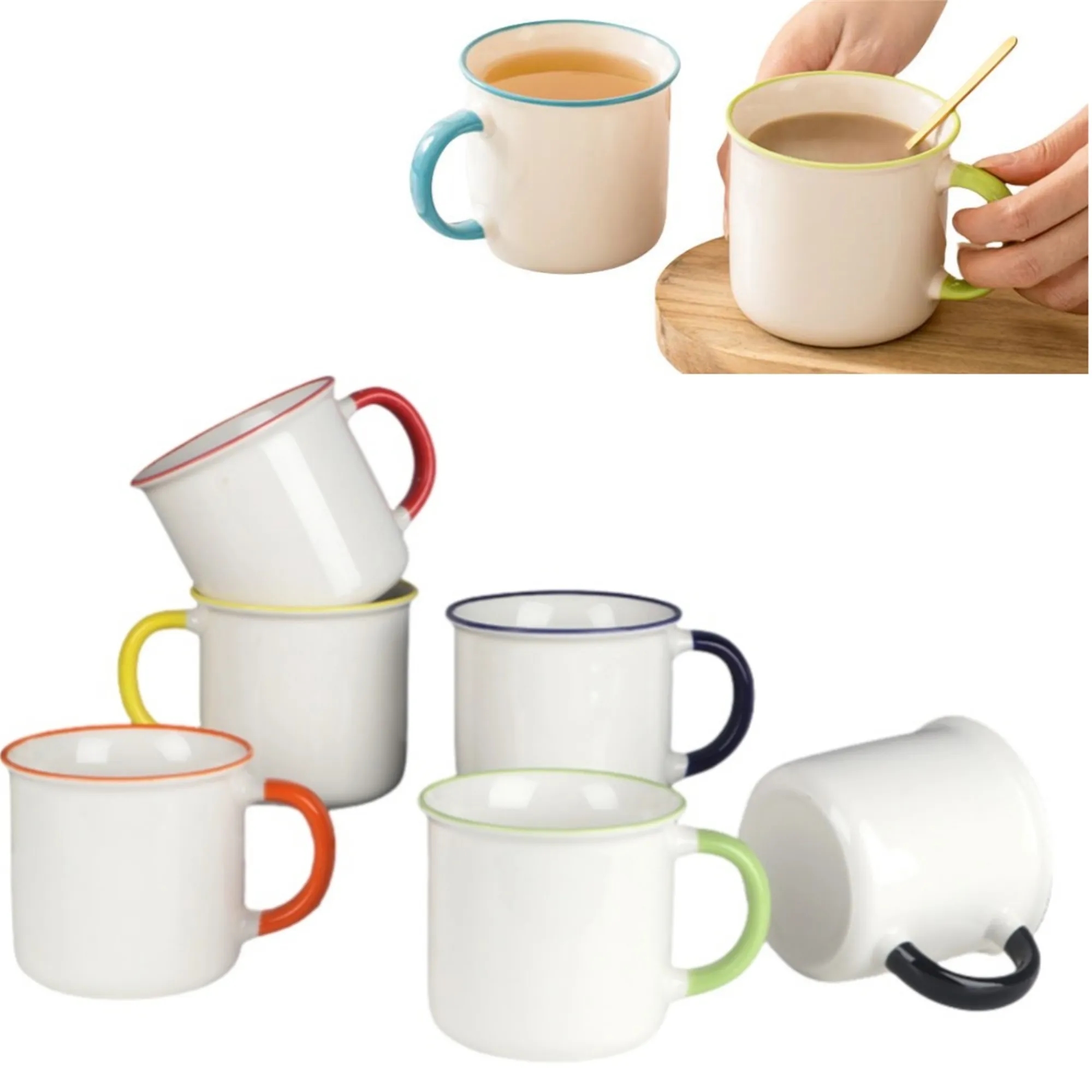 Color Rim Ceramic Tea Coffee Mug 3