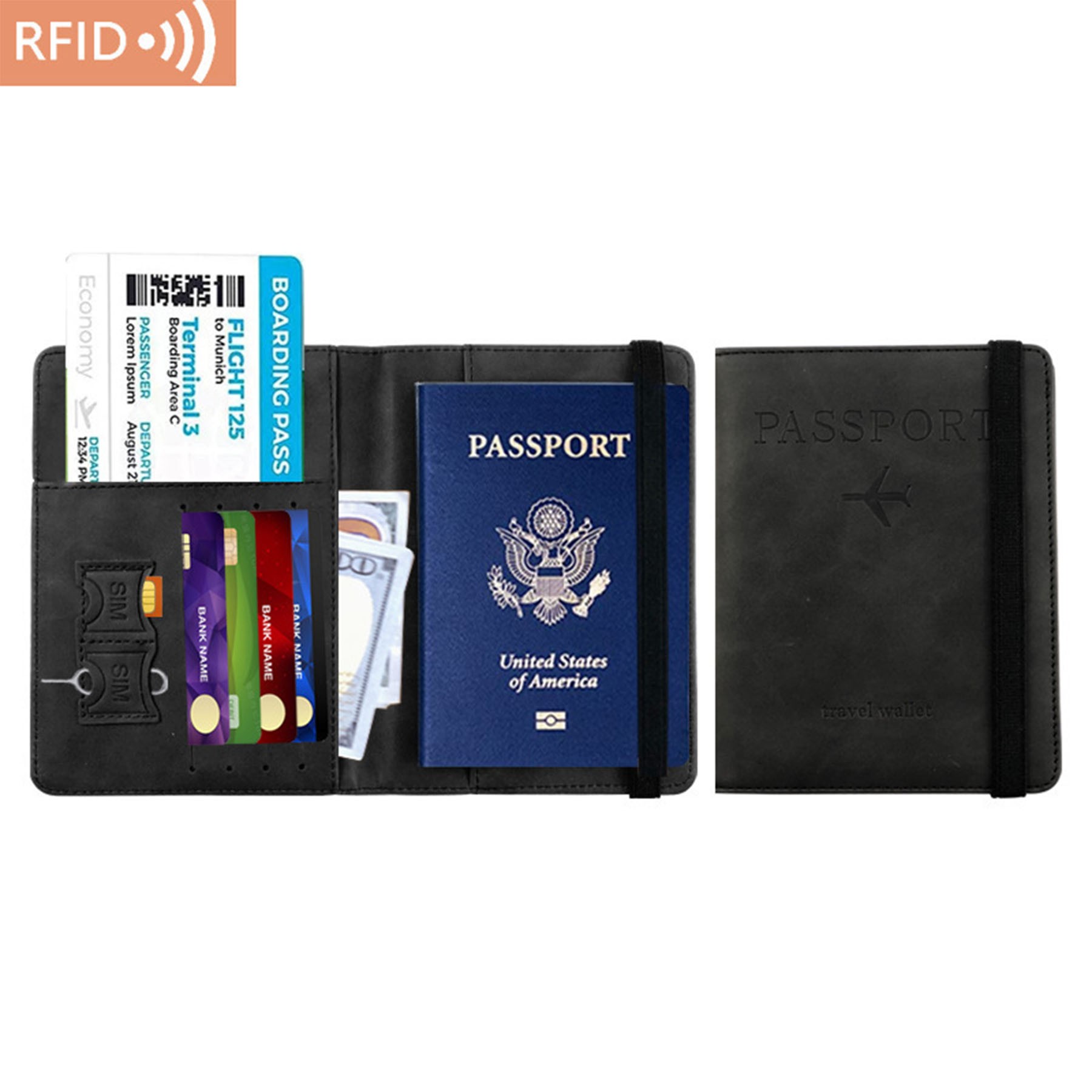 RFID Passport Holder Travel Wallet W/ Band 5