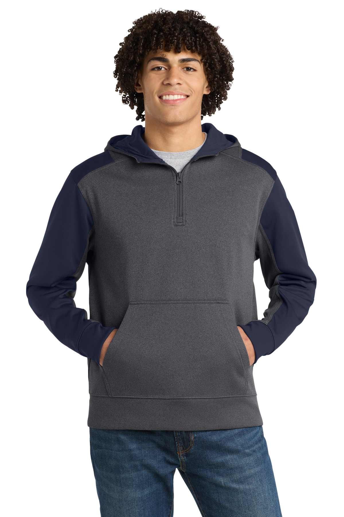Sport-Tek Tech Fleece Colorblock 1/4-Zip Hooded Sweatshirt. ST249, custom hoodie or sweatshirt with logo imprint 4