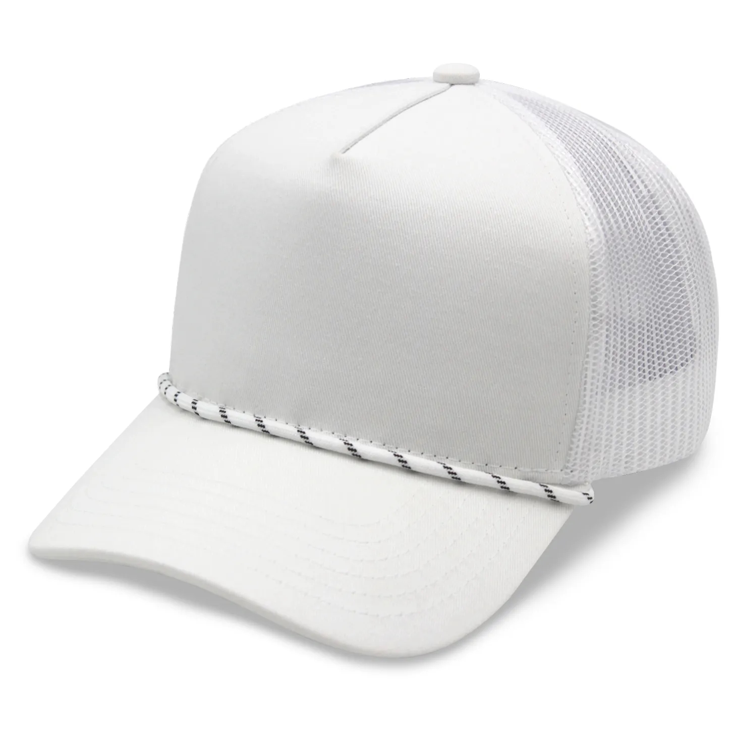 5 Panel High Profile Curved Visor Trucker Cap w/Rope