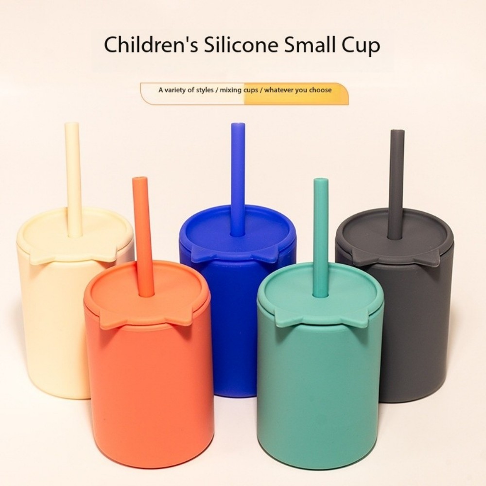 Kids Silicone Learning Water Cup With Straw Prevent Falling 4