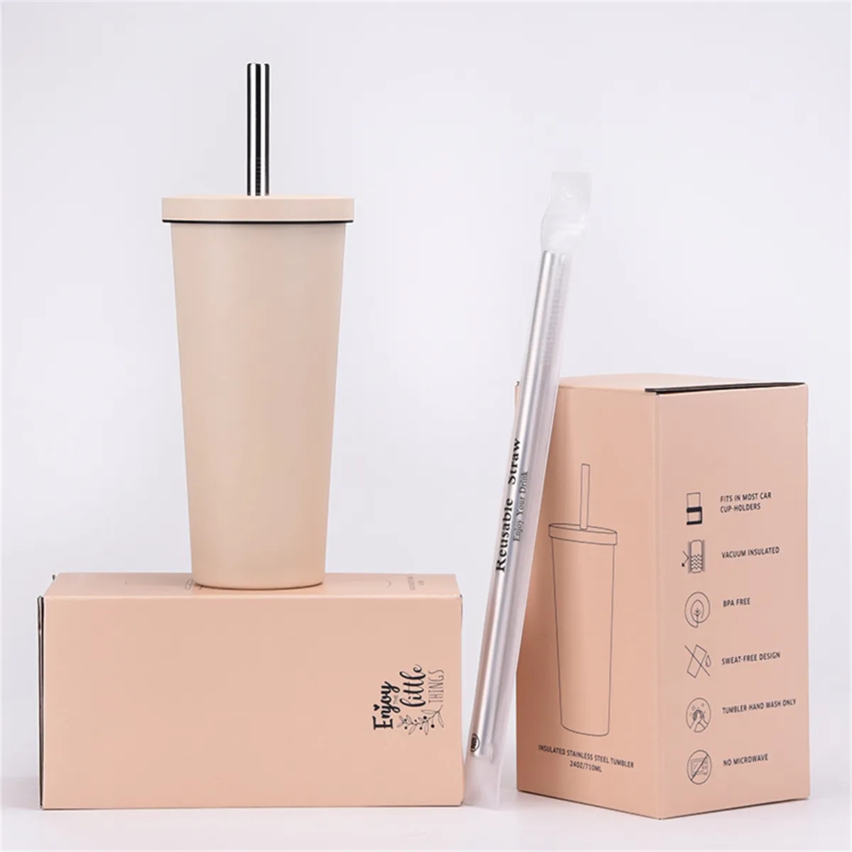 Bubble Tea Cup Insulated water Bottle 24oz Tumbler 2