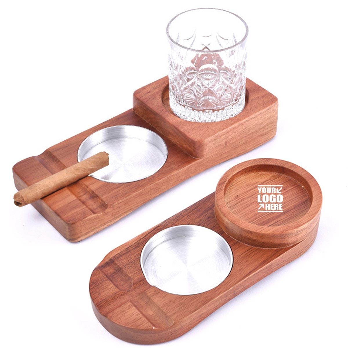 Whiskey Glass Tray With Cigar Ashtray 1