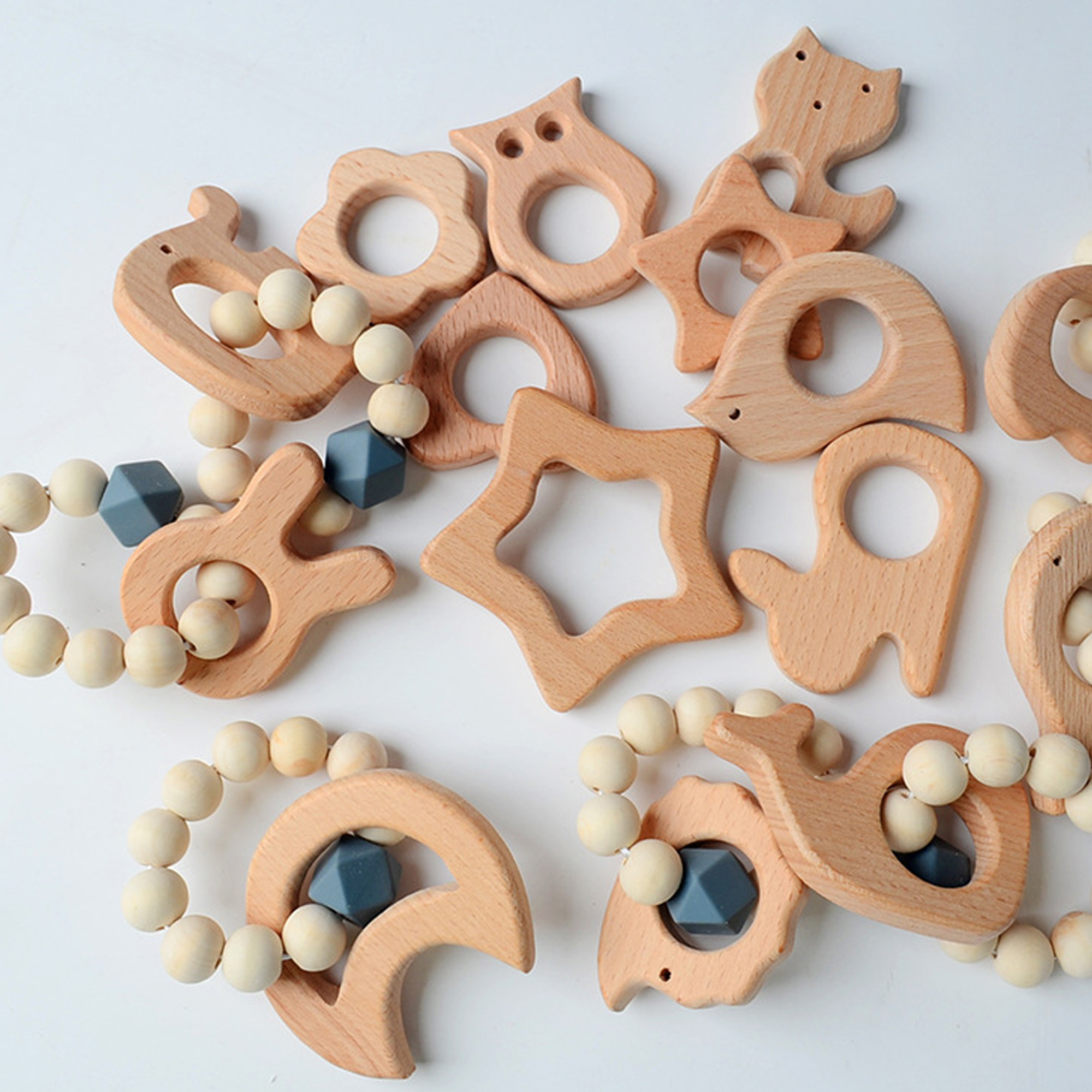 Beech Wood Baby Teether Bracelet Rattle : 3 M+ 10
