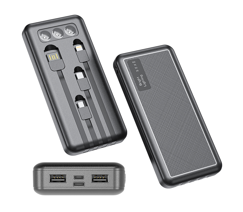 Power Bank with LED flashlight and 4 Built-in Cable - 10000mAh 3