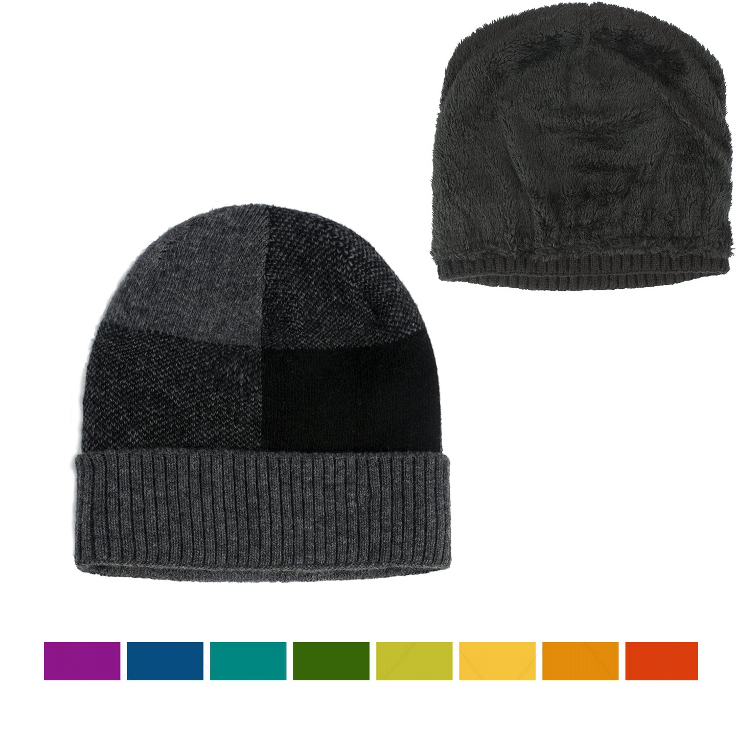 Sherpa Fleece Lining Wool Color Patch Beanie 3