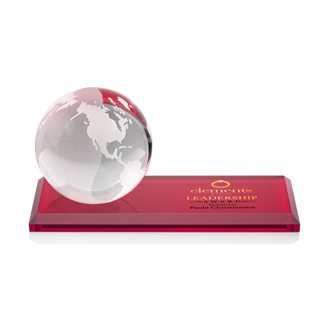 Globe VividPrint™ Award on Rectangle Base - Red